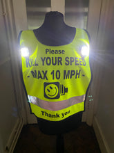 Load image into Gallery viewer, Hi Viz horse rider tabard - KILL YOUR SPEED MAX 10MPH with Speed Camera logo